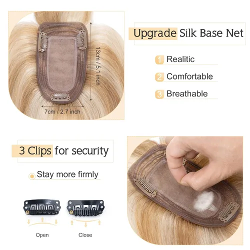 Vista 4 de SEGO Extensiones de Cabello para Mujeres Cabello Humano Real Con Flequillo, Base de Seda de 7 * 13CM (2.8 x 5.1 pulgadas) Cabello Humano Remy 100%