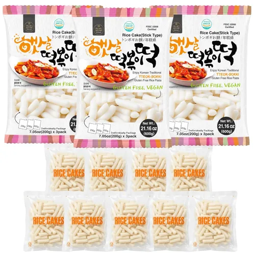 Vista 10 de Unha's Asian Snack Box - Pastel de arroz coreano - 1 paquete (3 paquetes individuales) vegano sin OMG sin gluten Tteok Pasta21.16 oz