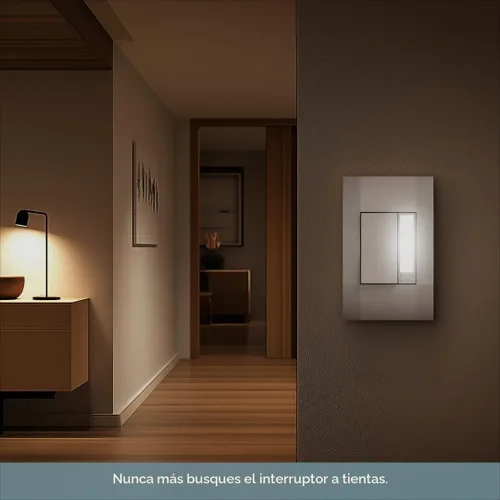 Vista 3 de Interruptor de luz nocturna simple de Deako, luz LED blanca cálida, sensor de encendido/apagado automático, un solo polo, requiere cable neutro