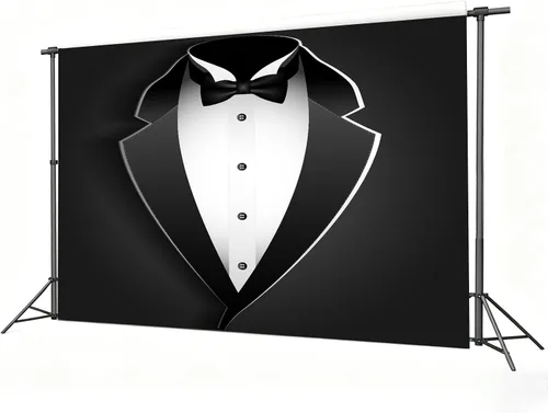 Vista 2 de Telón de fondo para fotos de caballero de 5 x 3 pies para hombre, color negro y blanco, con pajarita para traje de fotografía, fondo de cumpleaños