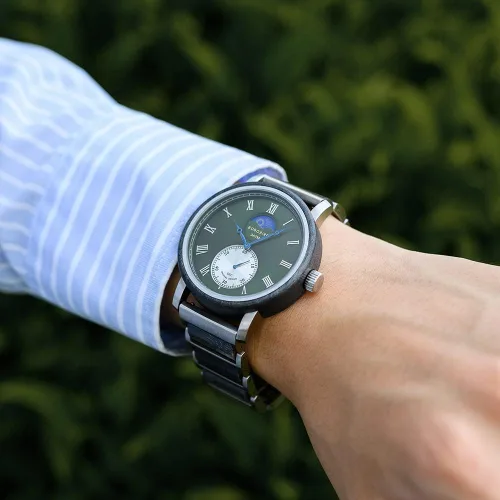 Vista 3 de 2win Relojes de madera grabados para hombres, marido, personalizados, multifuncionales, patrón de conversión de día y noche, reloj de madera