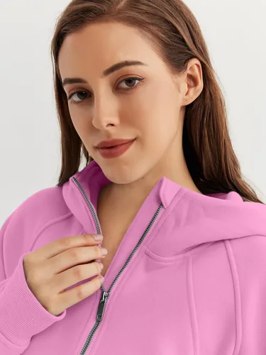 Vista 4 de WYNNQUE Sudadera corta con capucha para mujer, manga larga, forro polar, media cremallera, ropa de otoño