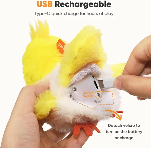 Vista 6 de Petbobi Juguetes para gatos, pájaro aleteante, juguete interactivo para gatos con alas aleteadoras y sonidos de chirrido, juguete recargable por USB