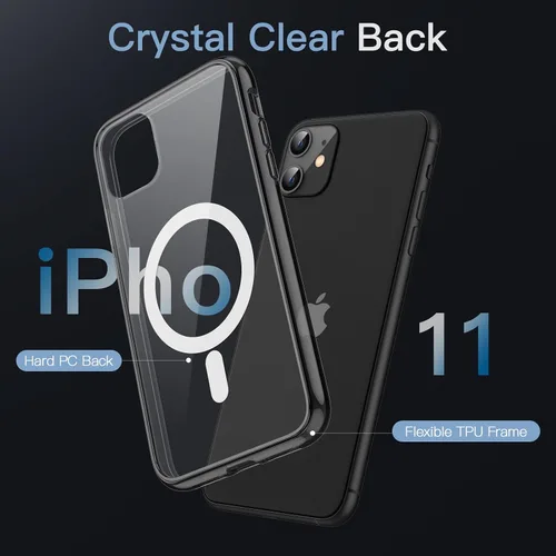 Vista 4 de JETech Funda magnética para iPhone 11 de 6.1 pulgadas, compatible con carga inalámbrica MagSafe, a prueba de golpes, parte trasera transparente