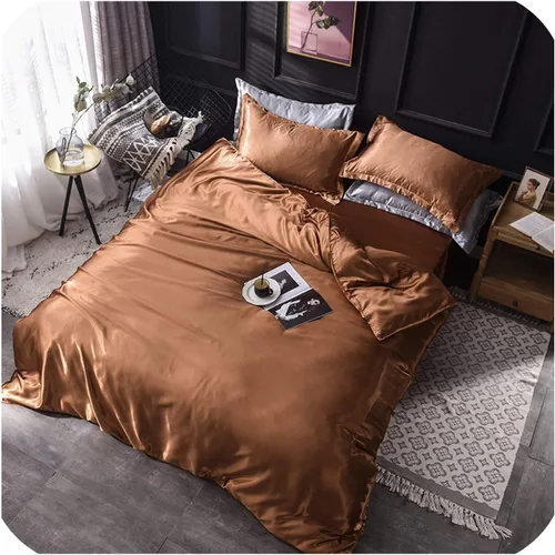 Vista 20 de Juego de edredón 100% satén de seda pura con 2 fundas de almohada, sin arrugas, resistente a la decoloración, una funda de edredón de satén de seda