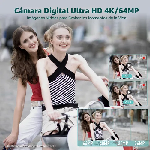 Vista 2 de Fansbe Smart Cámara digital, cámara de vlogging 4K con 64 MP, cámaras digitales apuntar y disparar con zoom de 18X, antivibración, dial de modo Rosa