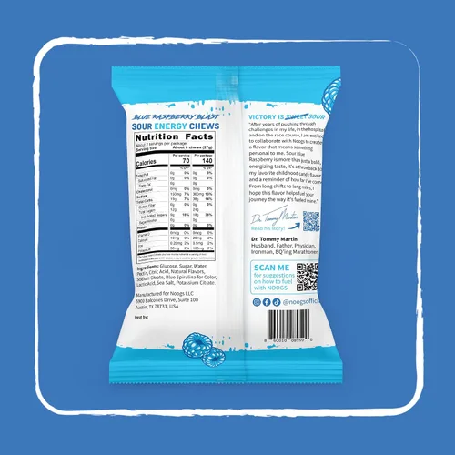 Vista 2 de Blue Raspberry Blast Sour Energy Chews, Electrolyte Energy Gummies