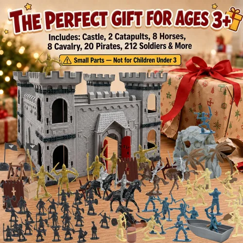 Vista 7 de Plustopoy Figuras de Soldados de Juguete de Caballeros de Castillo Medieval Hombres del Ejército, Juguete de Construcción de Castillo DIY de Los