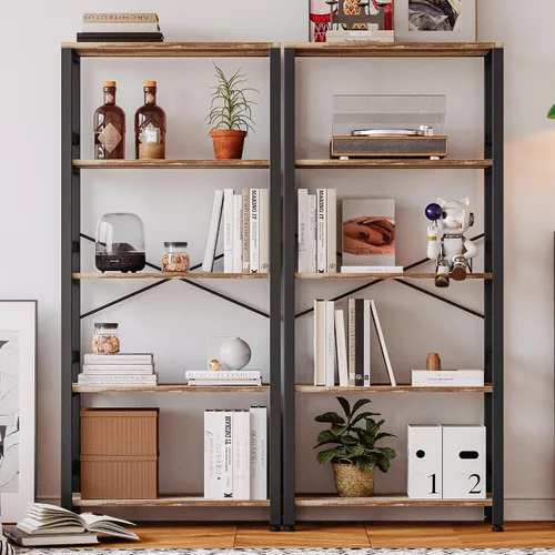 Vista 2 de IRONCK Estanterías y librerías, estante de 80cm de ancho, estantería de escalera de 5 niveles, 50kg/estante, estilo industrial vintage, estantería