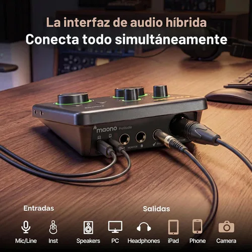 Vista 3 de MAONO P1 USB Audio Interface with 70dB Gain for PC, Phone, iPad & Guitar