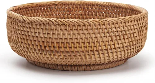 Vista 10 de Cesta redonda pequeña de ratán de 7.9 pulgadas, cesta organizadora de mimbre, almacenamiento tejido a mano para llaves, joyas, escritorio, mesa