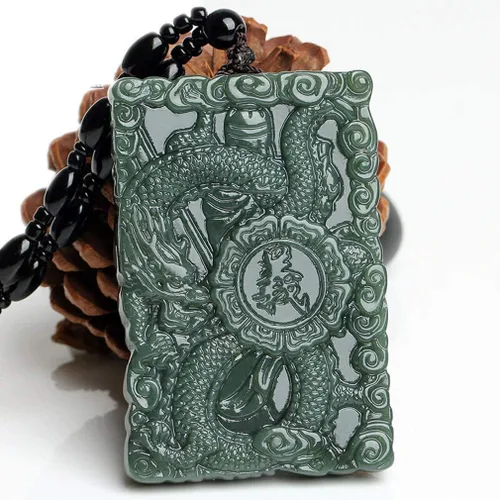 Vista 5 de Collares de mujer Collares de hombre Natural Tallado a mano Verde Jade Wu Dios de la riqueza Guan Dragón Guan Yu Guan Gong Guan Yu Collar Masculino