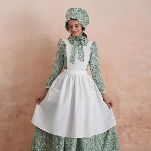 Vista 4 de Abaowedding Disfraz de pionera estadounidense para mujer, vestido histórico modesto pradera colonial floral