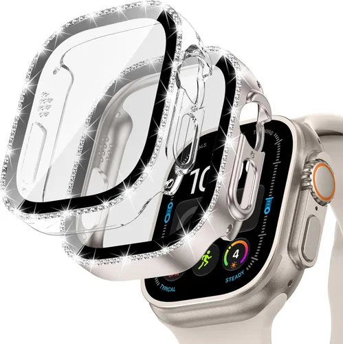 Vista 14 de Goton - Pack de 2 Fundas Bling para Apple Watch con Protector de Pantalla 40mm SE 3/2/1, Series 6/5/4, Funda con Purpurina para Mujer con Diamantes