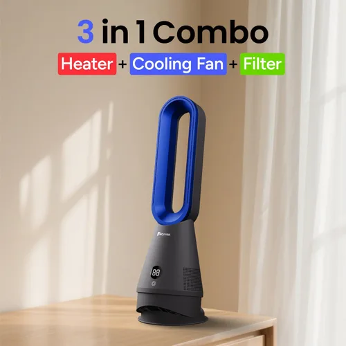 Vista 2 de Ventilador sin aspas Faryuan, ventilador de torre combinado de 25 pulgadas con calefacción, enfriamiento y filtro, oscilación de 80° con control