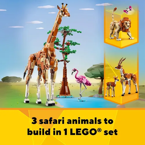 Vista 2 de LEGO Creator 31150 - Animales de safari salvajes 3 en 1, se reconstruyen en 3 figuras diferentes de animales de safari: jirafa, gacela o león