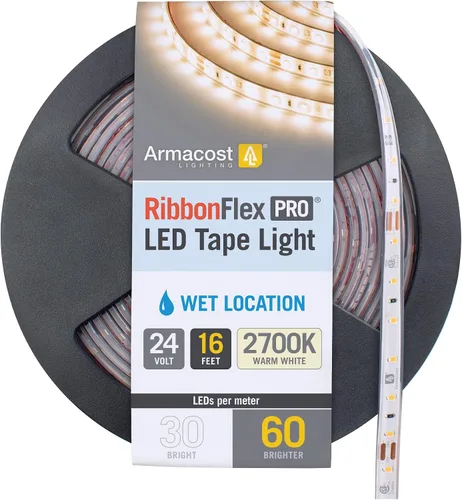 Vista 11 de Armacost Lighting RibbonFlex Pro 135410 - Cinta de luz blanca cálida (2700 K), 60 LEDs/M, 8.2 ft, 24 V