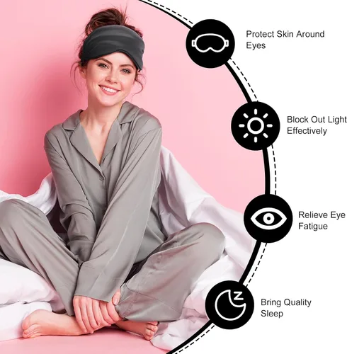 Vista 3 de 30 piezas de máscara de seda para dormir, máscara de ojos de seda con correa ajustable, cubierta para los ojos para dormir, venda para los ojos