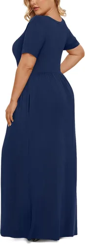 Vista 3 de LONGYUAN - Vestido largo de verano para mujer, talla extragrande, con curvas, manga corta, informal, talla XL-6XL