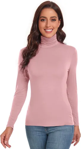 Vista 3 de ACIEMR Camisetas de cuello alto para mujer, casuales, ligeras, ajustadas, de manga larga, de capa base