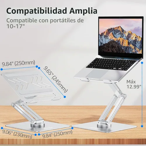 Vista 4 de Soporte giratorio de 360° para computadora portátil para escritorio para dispositivos de 10-17" Adjustable Height, Ergonomic Laptop Riser Standing