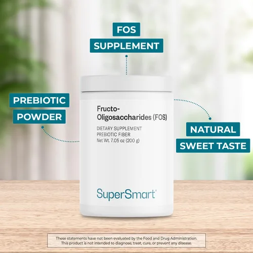 Vista 3 de Supersmart Fructo Oligosacáridos en polvo (prebióticos FOS) - Oligofructosa inulina - Suplemento de fibra Sin OMG y sin gluten - 7.05 oz