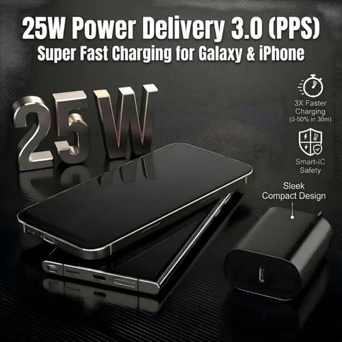 Vista 2 de Galaxy S25 S24 - Bloque de carga USB C de 25 W PD, cargador súper rápido, adaptador de enchufe de pared tipo C, carga rápida para Samsung Galaxy