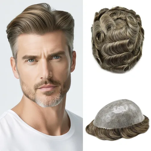 Vista 10 de Mens Toupee Hair System para hombres Piezas de pelo Sistema de reemplazo Poly Skin Toupee para hombres Protesis Capilar Para Hombre 6X8#1 Jet Black