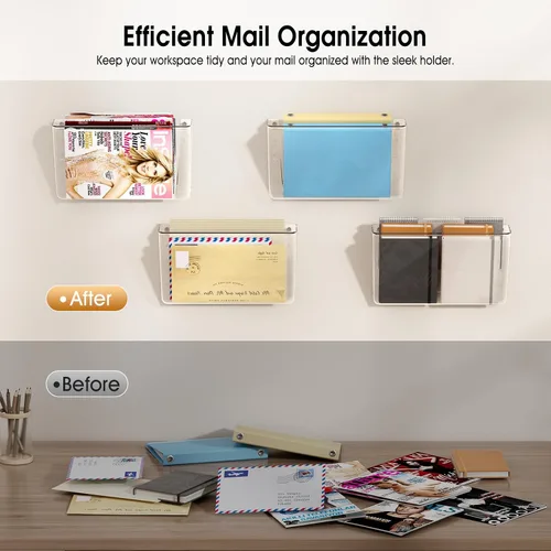 Vista 4 de MaxGear - Paquete de 4 bolsillos de acrílico transparente Plastic Wall File Holder, Clear Wall Mounted File Organizer, Mail Organizer for Home