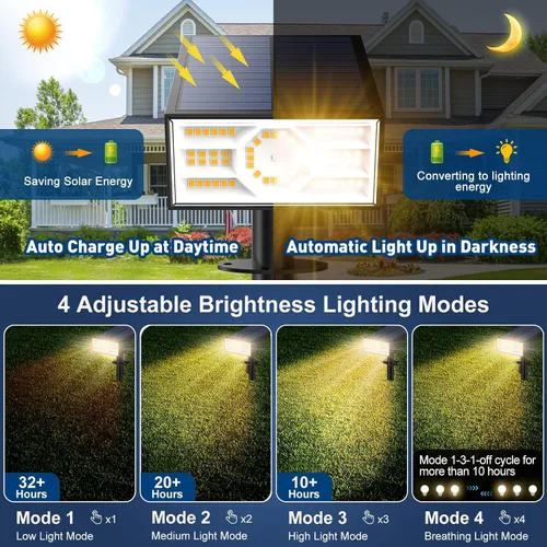 Vista 5 de 2 reflectores solares para exteriores, 56 luces LED para exteriores para el jardín, impermeables IP68, 2 paquetes, 4 modos de iluminación