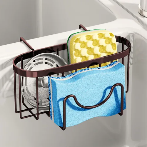 Vista 14 de SWTYMIKI Soporte de esponja para fregadero de cocina, organizador móvil para fregadero de cocina con gancho en forma de M, esponjas colgantes