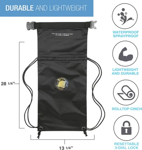 Vista 4 de WaterSeals Mochila unisex con cordón antirrobo, nailon antidesgarros impermeable (protege la cartera para iPhone + objetos de valor), Negro