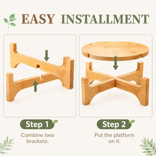 Vista 3 de Pumtus Paquete de 2 soportes pequeños para plantas, soporte de madera para macetas de interior, soporte desmontable de bambú para macetas