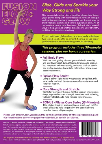 Vista 2 de Fusion Flow and Glow DVD Barre Pilates Yoga Toning Abs Gliding Discs Workouts with Jessica Smith