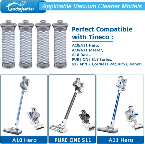Vista 2 de Leadaybetter Filtro de repuesto compatible con aspiradora inalámbrica Tineco A10 A11 Hero A10/A11 Master PURE ONE S11 Series S12 X, paquete de 4