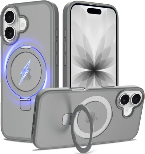 Vista 46 de Funda con soporte ultra magnético para iPhone 15 Pro [protección militar contra caídas] [compatible con MagSafe] a prueba de golpes, translúcida