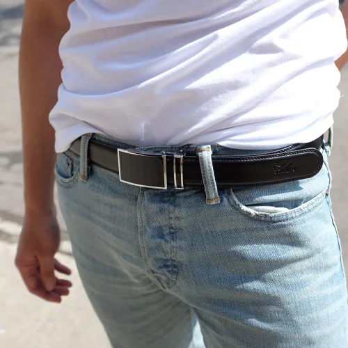 Vista 5 de Falari Cinturón de cuero con hebilla de trinquete, diseño automático sin agujeros, tamaño ajustable