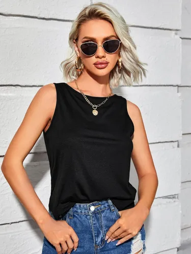 Vista 2 de Verdusa Camiseta sin mangas sin espalda para mujer, estilo casual, holgada, con torcedura en la espalda