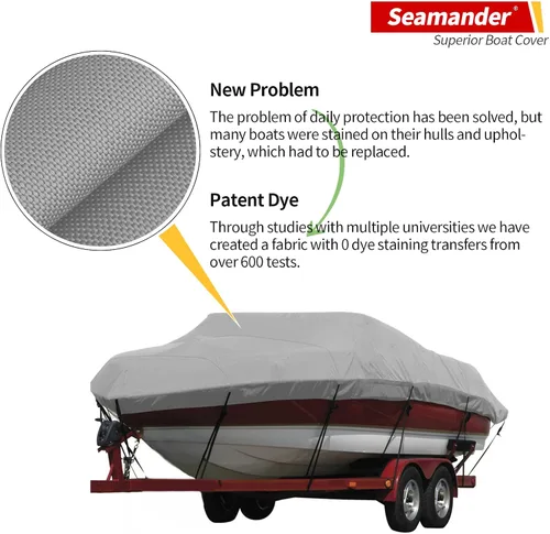 Vista 3 de Cubierta Seamander para lancha, resistente e impermeable para casco en V, de tres cascos, para pesca, esquí, estilo profesional para poca Gris