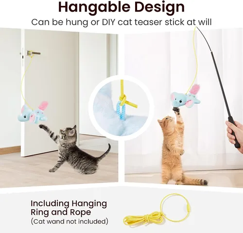 Vista 6 de Potaroma Juguetes para gatos, elefante, interactivo, realista, relleno con hierba gatera y papel arrugado, diseño colgante para gatos aburridos