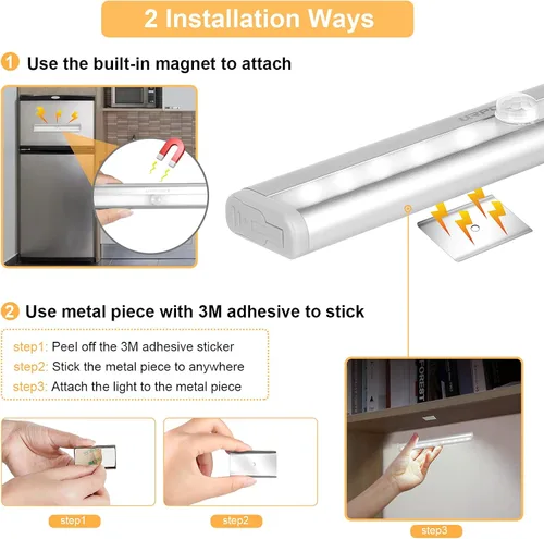 Vista 6 de URPOWER Luz con sensor de movimiento para interiores, luces de armario con sensor de movimiento, funciona con pilas, tira de luces magnéticas