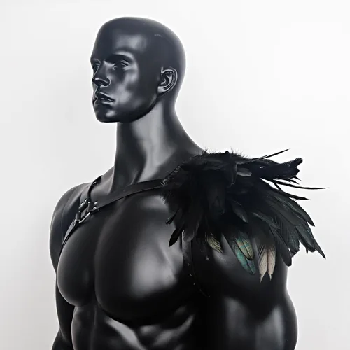 Vista 5 de L'VOW Arnés de plumas góticas para hombre, ajustable, de piel sintética, armadura de hombro, guardias medievales para Halloween y cosplay