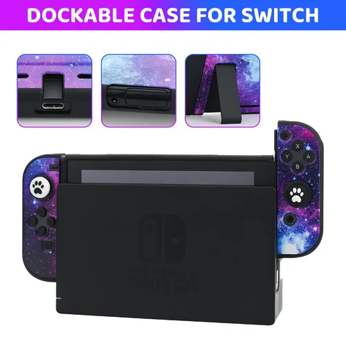Vista 5 de Purple Carrying Case for Nintendo Switch & Accessories, Galaxy Bundle Set with Portable Switch Travel Storage, Soft TPU Protective Skin Cover
