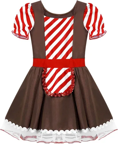 Vista 6 de Linjinx Disfraz de hombre de jengibre para niñas, disfraz de Navidad para Halloween, cosplay, fiesta de Navidad