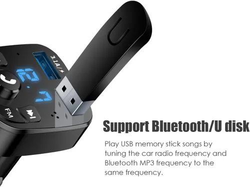 Vista 4 de Transmisor FM Bluetooth para coche, adaptador inalámbrico Bluetooth Rudio Aux Kit de coche reproductor MP3 receptor audio música estéreo, llamadas