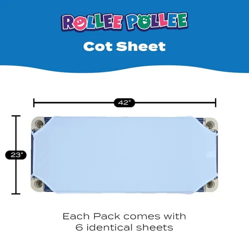 Vista 3 de Rollee Pollee Sábanas de microfibra azul para cuna, súper suaves y duraderas con bucles elásticos, ideales para preescolar y guardería para siestas