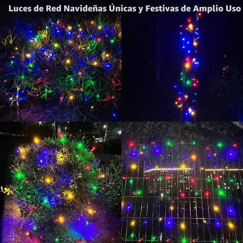 Vista 2 de HISHINY Red de luces LED de Navidad para exteriores, 5 x 5 pies, 100 luces LED de cable verde, conectables para interiores y exteriores, cadena