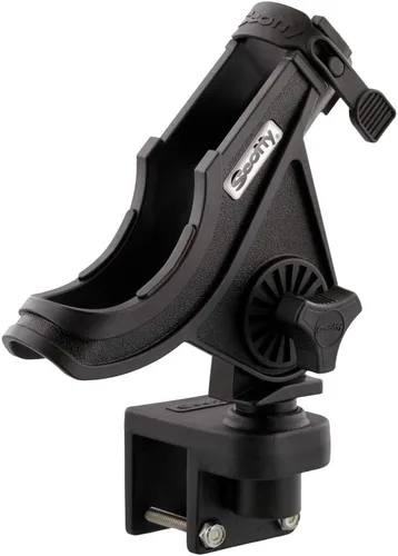 Vista 3 de Scotty #284-BK Baitcaster/Soporte de caña giratoria con soporte de riel cuadrado #243, negro