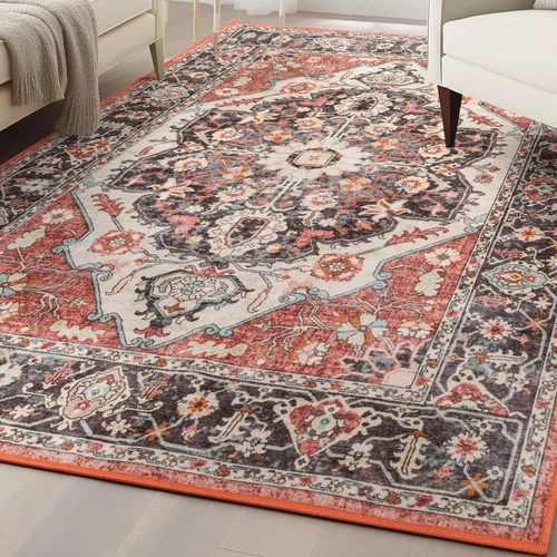Vista 3 de Well Woven Kings Court Zazzu - Alfombra de área con parte trasera de goma antideslizante con medallón oriental de 5 x 7 pies, apta para niños