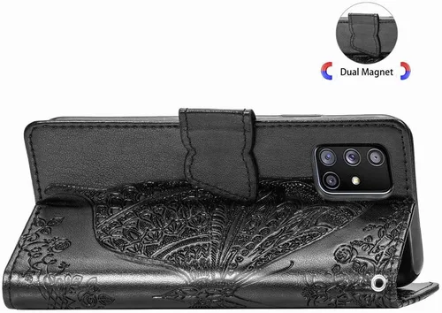 Vista 4 de GYHOYA Funda tipo cartera compatible con Samsung Galaxy A71 para mujer, funda de cuero con función atril magnético y tarjetero para Samsung Galaxy